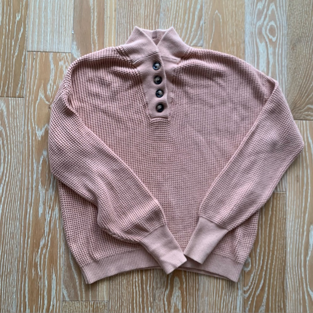 Lunya Sweater Womens XS Small Tranquil Tan Waffle Silk Cotton Shawl Henley